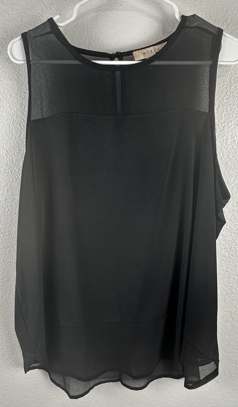 Misia Curvy Women’s Black Sheer Overlay Trim Flowy Sleeveless Top Knit Size 1X